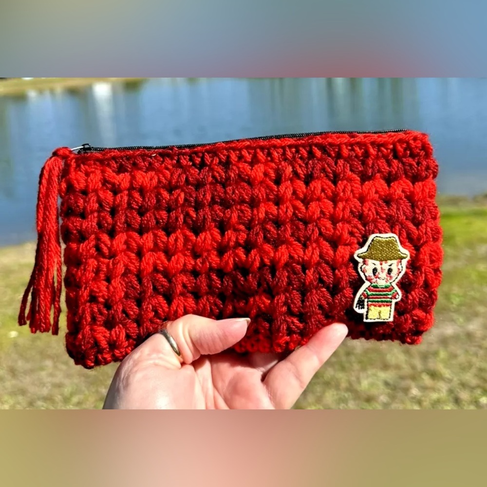 New Handmade Crochet Freddy Krueger 8.75"x4.75" Clutch Makeup Bag Gift Horror